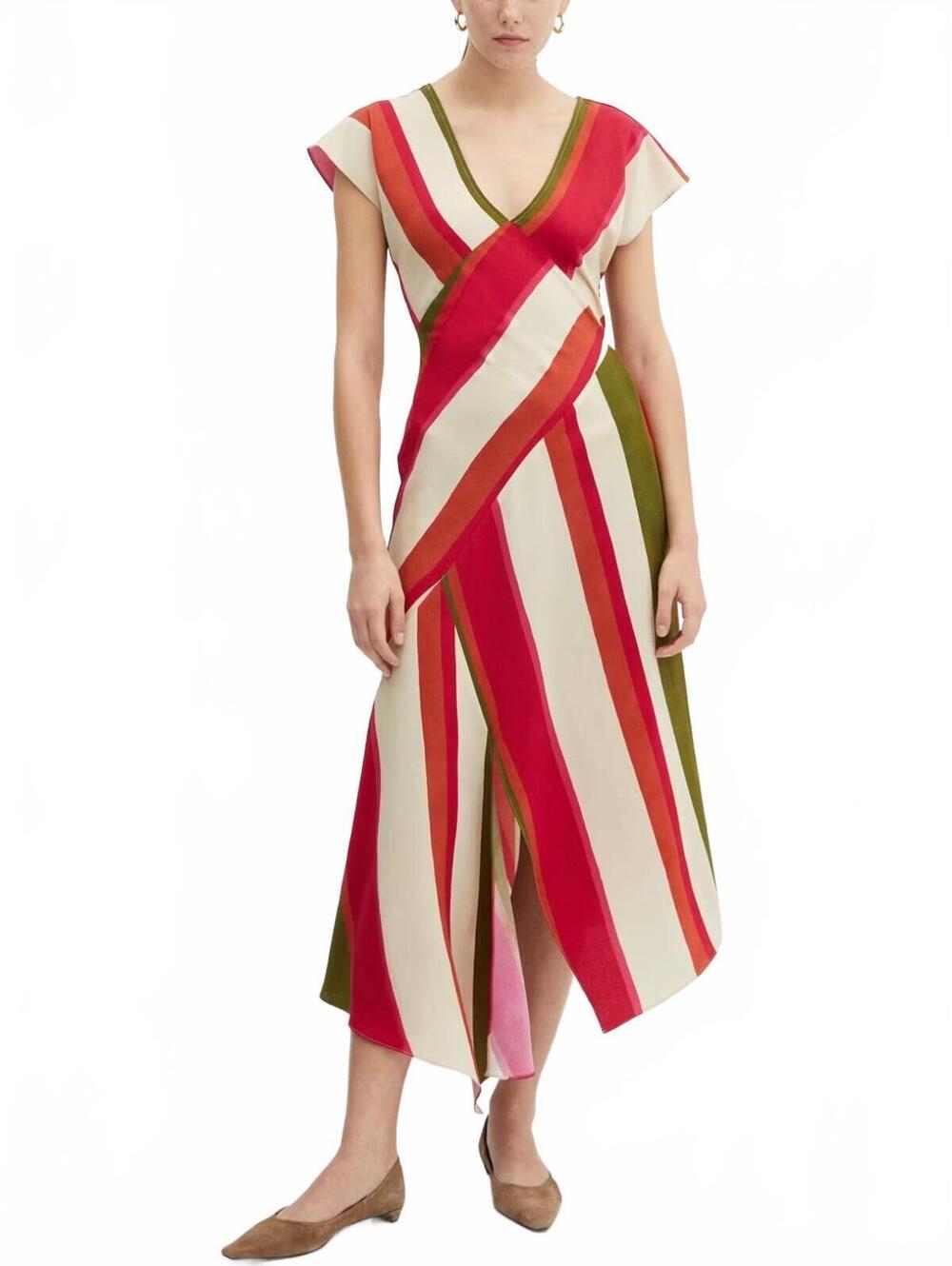 Mango cut-out striped dress NWT ecru Size 2 EUR XS